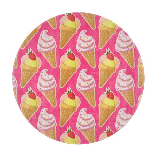 Kawaii-rosa Muster mit Erdbeereis Schneidebrett (Vorderseite)