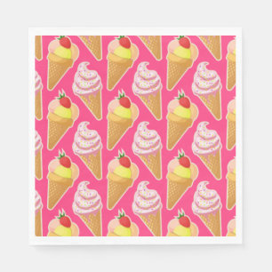 Kawaii-rosa Muster mit Erdbeereis Serviette