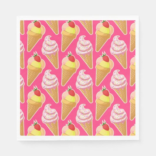 Kawaii-rosa Muster mit Erdbeereis Serviette (Vorderseite)