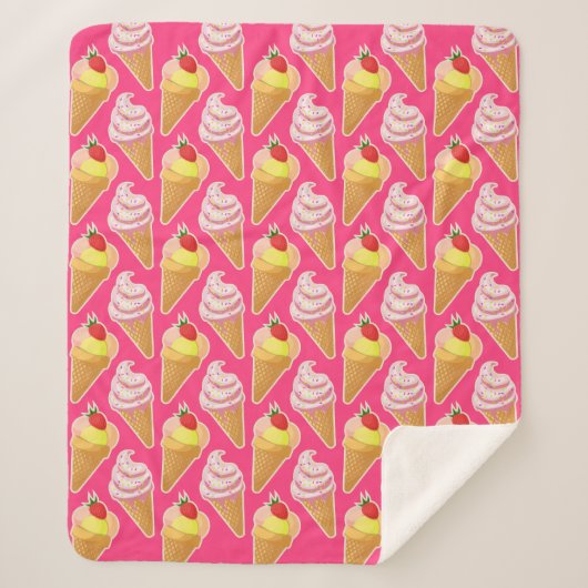 Kawaii-rosa Muster mit Erdbeereis Sherpadecke (Vorderseite)