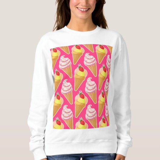 Kawaii-rosa Muster mit Erdbeereis Sweatshirt (Vorderseite)