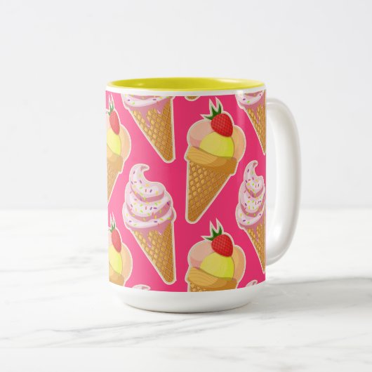 Kawaii-rosa Muster mit Erdbeereis Zweifarbige Tasse (VorderseiteRechts)