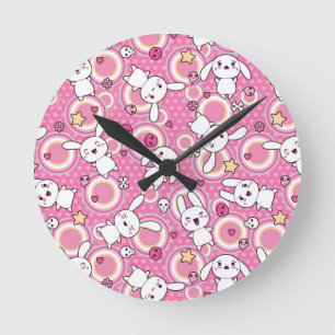 kawaii rosa Muster Runde Wanduhr