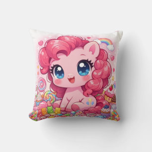 Kawaii Rosa Pony Chibi Kunst Wurfkissen Kissen