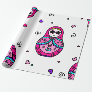 Kawaii Rosa Russische Puppe Geschenkpapier