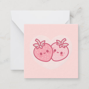 Kawaii Rosa Valentinstag Erdbeeren Mitteilungskarte