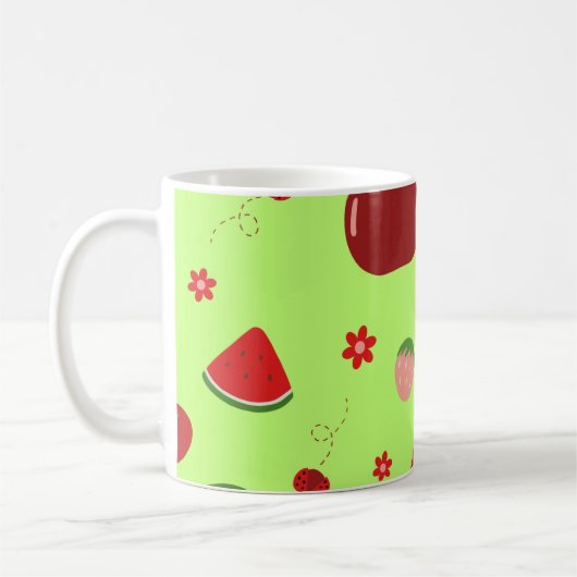 Kawaii rote Früchte Muster in Lindgrün Kaffeetasse (Links)