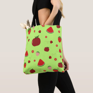 Kawaii rote Früchte Muster in Lindgrün Tasche