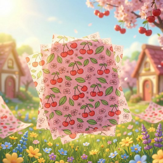 Kawaii Rote Kirsch-Vibes Süße Mädchen-Ästhetik Seidenpapier