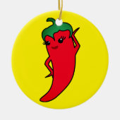 Kawaii rote scharfe Paprika-Diva Keramik Ornament (Vorne)