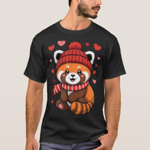 Kawaii Roter Panda Valentinstag Herzen Winter Scha T-Shirt