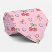 Kawaii rotes Süßkirschenmuster Krawatte (Gerollt)