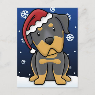 Kawaii Rottweiler Christmas Postcard Feiertagspostkarte