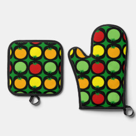 Kawaii Round Tomato Muster Ofenhandschuh & Topflappen-Set