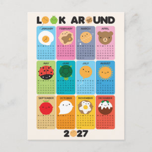 Kawaii-Rundblick-Kalender 2027 Postkarte