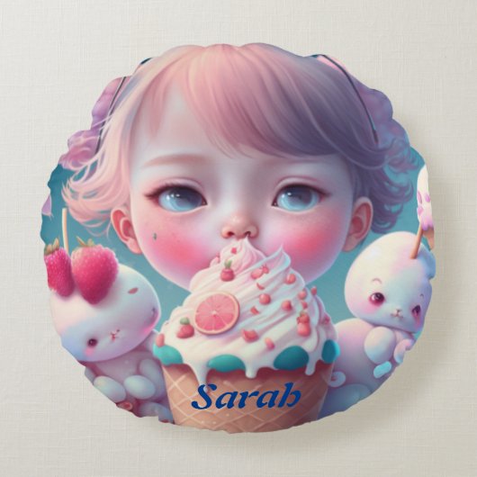 Kawaii Rundes Kissen (Vorderseite)