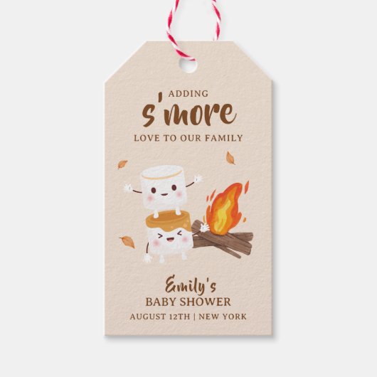 Kawaii Rustic S'more Liebe Campfire Babydusche Geschenkanhänger (Vorderseite)