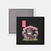 Kawaii Samurai Kitten mit Cherry Blossom Japanisch Magnet (Vorderseite/Rückseite)