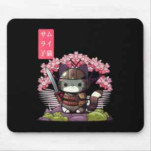 Kawaii Samurai Kitten mit Cherry Blossom Japanisch Mousepad
