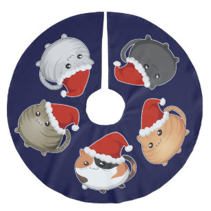 Kawaii Sankt Katzen Polyester Weihnachtsbaumdecke