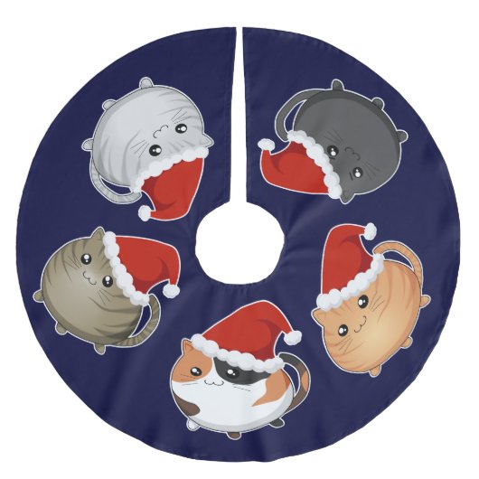 Kawaii Sankt Katzen Polyester Weihnachtsbaumdecke (Vorderseite)