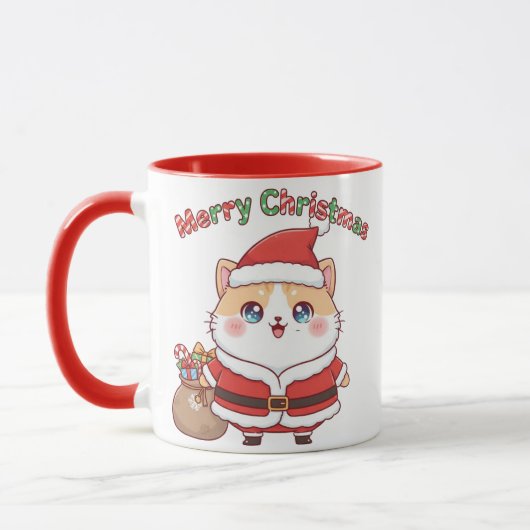 Kawaii Santa Cat Christmas Mug Gift for Cat Lovers Tasse (Links)