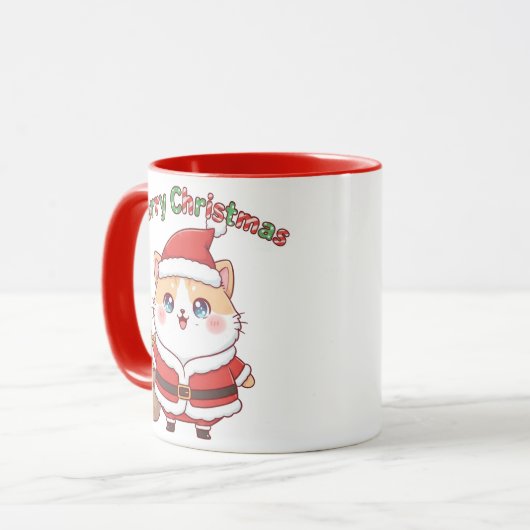 Kawaii Santa Cat Christmas Mug Gift for Cat Lovers Tasse (Vorderseite Links)