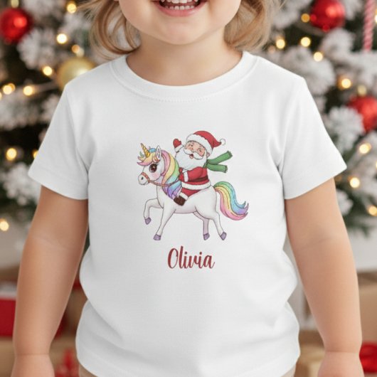 Kawaii Santa Claus Riding Rainbow Unicorn Baby T-shirt