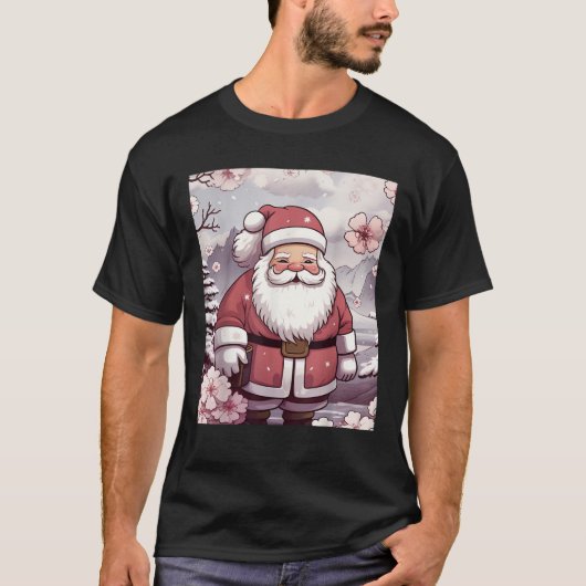 Kawaii Santa Claus Weihnachten Snowy Cherry Blosso T-Shirt (Vorderseite)