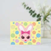 Kawaii Sassy Bunny Pink Bow & Mod Dots Postkarte (Stehend Vorderseite)