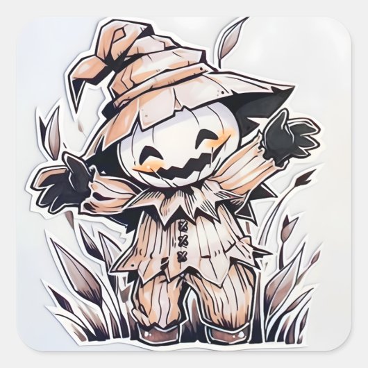 Kawaii Scarecrow 01 Quadratischer Aufkleber (Vorderseite)