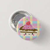 Kawaii Scheibe des Kuchens auf bunten Karos Button (Vorne & Hinten)