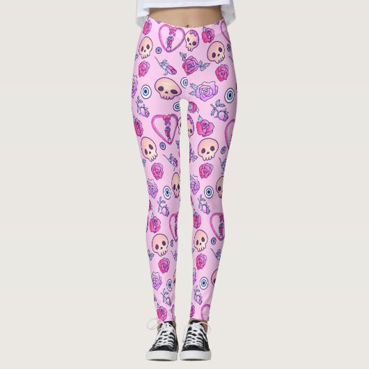Kawaii Schlangen und Rose Pastel Goth Leggings (Vorderseite)
