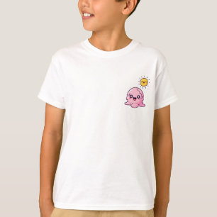 Kawaii schmelzendes rosa Eiscreme-Maskottchen mit  T-Shirt