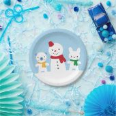 Kawaii Schneetag mit Hase und Bär Pappteller (Party)