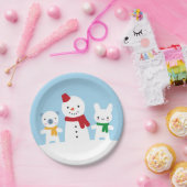 Kawaii Schneetag mit Hase und Bär Pappteller (Party)