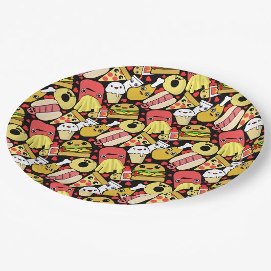 Kawaii schnelles Feinschmecker-Charakter-Muster Pappteller (Schrägansicht)