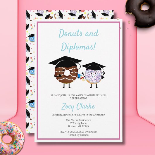 Kawaii Schokolade und Vanilla Donuts und Diplome Einladung