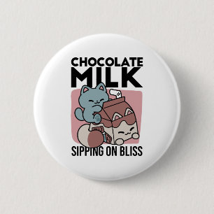 Kawaii Schokoladen Milch Katze – Cozy Getränk & Ni Button