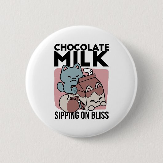 Kawaii Schokoladen Milch Katze – Cozy Getränk & Ni Button (Vorderseite)