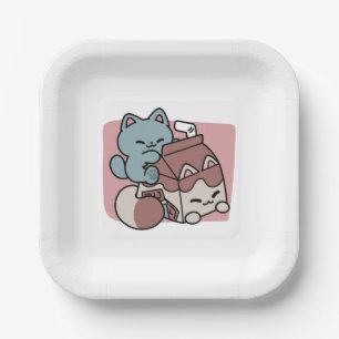 Kawaii Schokoladen Milch Katze – Cozy Getränk & Ni Pappteller