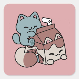 Kawaii Schokoladen Milch Katze – Cozy Getränk & Ni Quadratischer Aufkleber