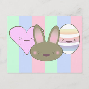 Kawaii-Schokoladen-Osterhase, Ei und Herz Feiertagspostkarte