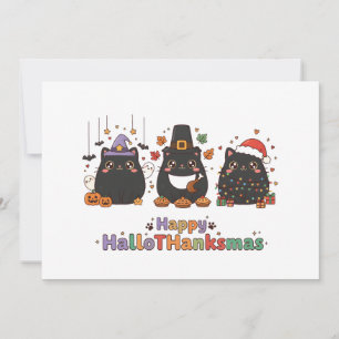 Kawaii Schwarze Katze Frohes HalloTHanksmas Einzig Feiertagskarte