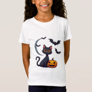 Kawaii Schwarze Katze und freundliche Fledermäuse T-Shirt