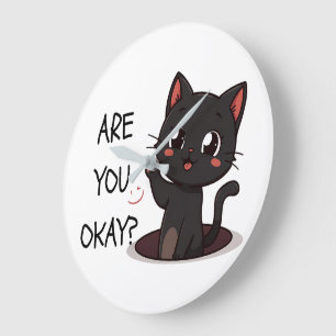 Kawaii-Schwarze-Katzen-Uhr-Design Große Wanduhr