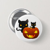 Kawaii schwarze Katzen und Halloween-Kürbis Button (Vorne & Hinten)