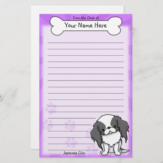 Kawaii schwarzes u. weißes Japanerchin-Briefpapier Briefpapier (Vorne/Hinten)