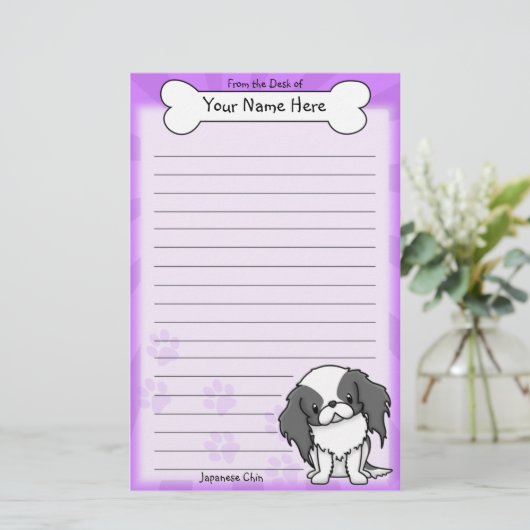 Kawaii schwarzes u. weißes Japanerchin-Briefpapier Briefpapier (Stehend Vorderseite)