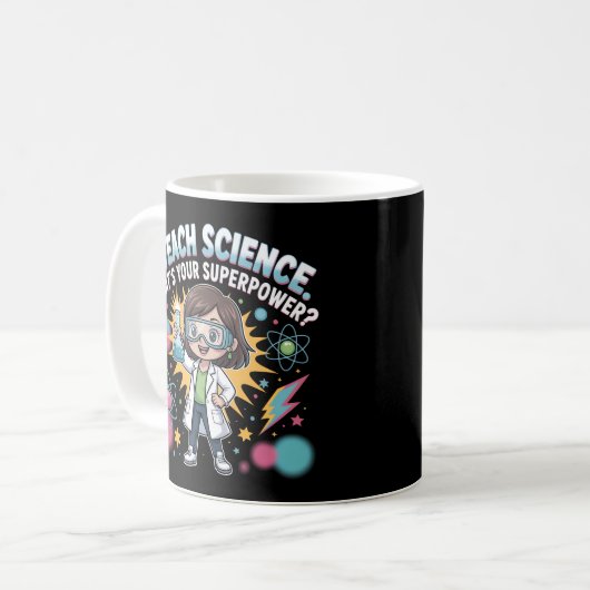 Kawaii Science Teacher – Cute Chibi Superpower Kaffeetasse (Vorderseite Links)